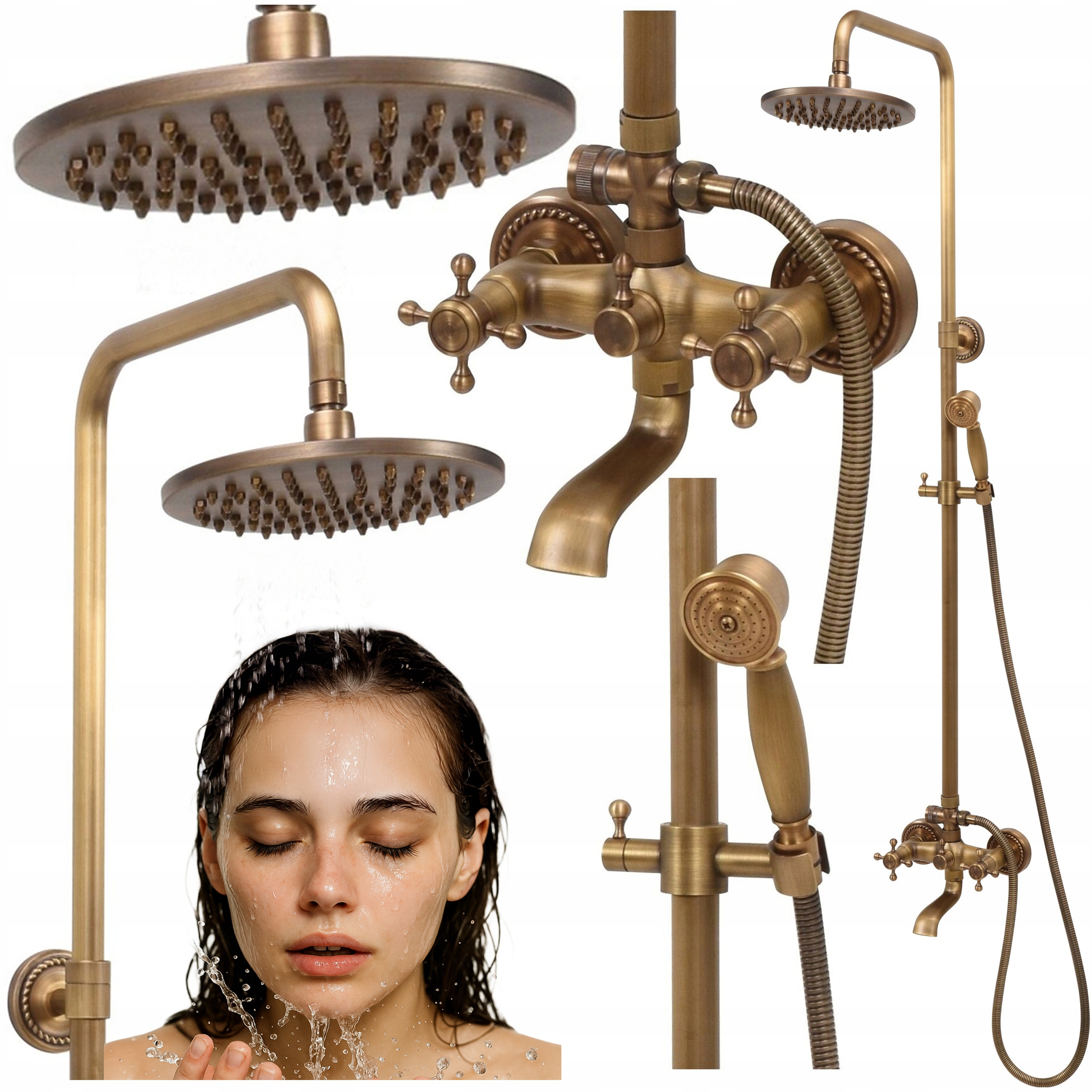 Kúpeľňový sprchový set na omietku Zlatý Retro Dažďová sprcha Mosadz