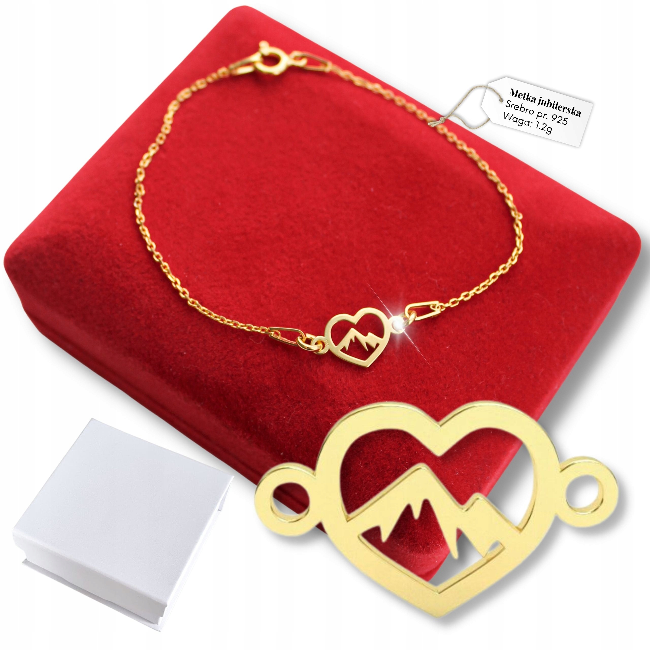 Zlatý náramek Hory Srdce s horami na řetízku jako Dárek 925