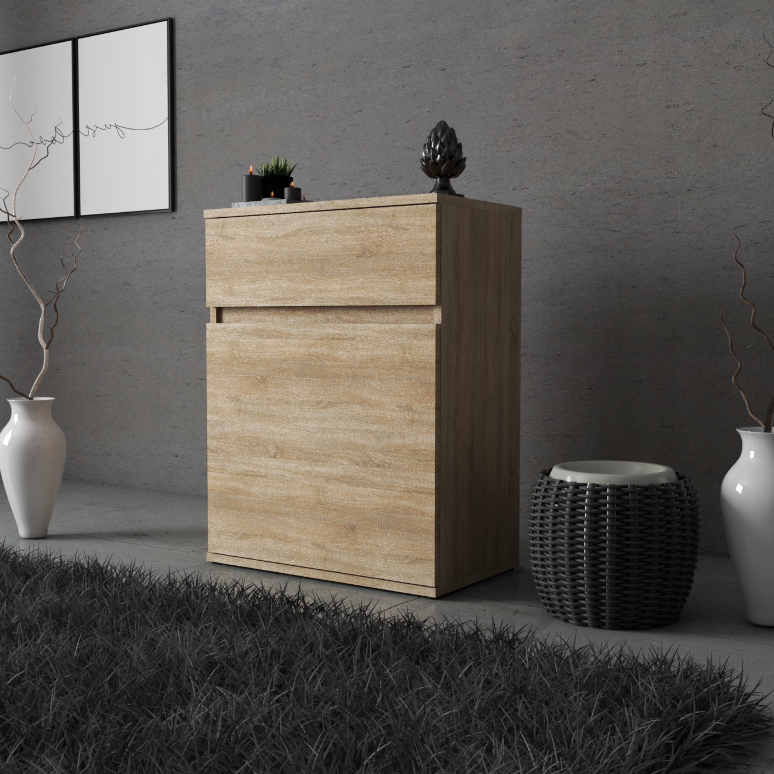 KOMODA DĄB SONOMA Z SZUFLADĄ 60CM NOWOCZESNA POJEMNA SZAFKA Z PÓŁKAMI SALON Szerokość mebla 60 cm