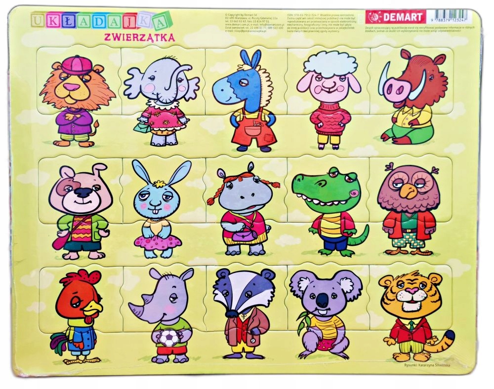 ZWIERZĘTA UKŁADANKA PUZZLE RAMKOWE DEMART