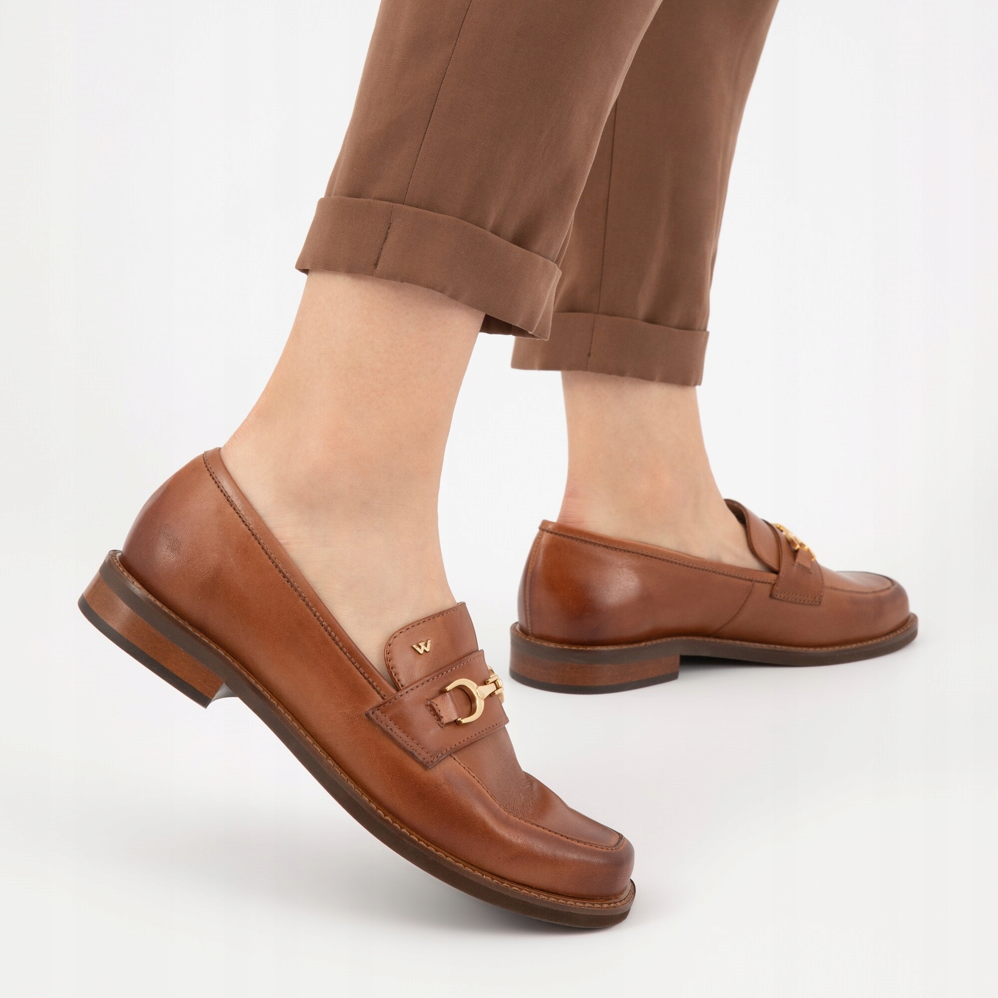 BUTY DAMSKIE SKÓRZANE naturalna Półbuty mokasyny jasny brąz Wojas r. 38 Wzór dominujący bez wzoru