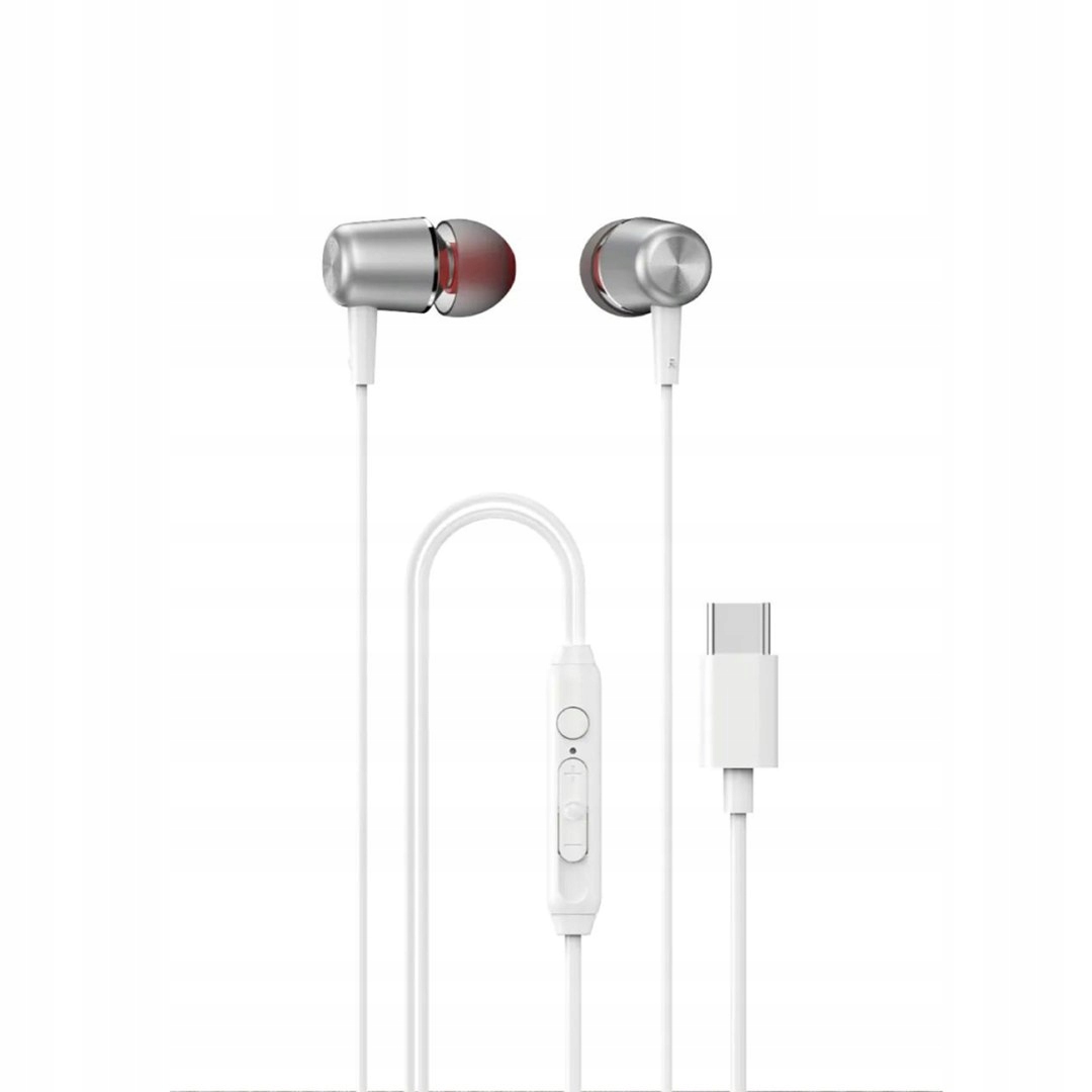 Słuchawki douszne przewodowe z mikrofonem i pilotem Usb-c 1.2 m białe