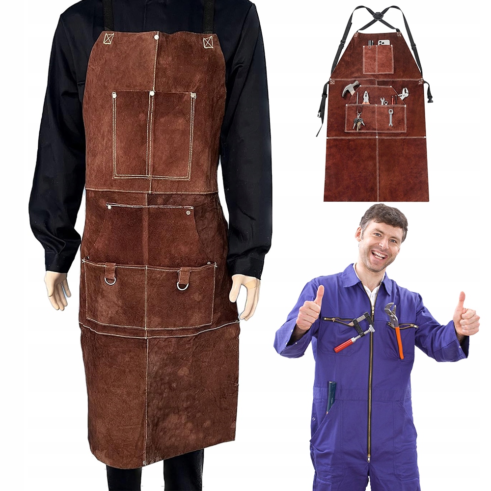 Ochranná Zástěra Se 6 Kapsami Z Semišové Kůže Pro Dílny