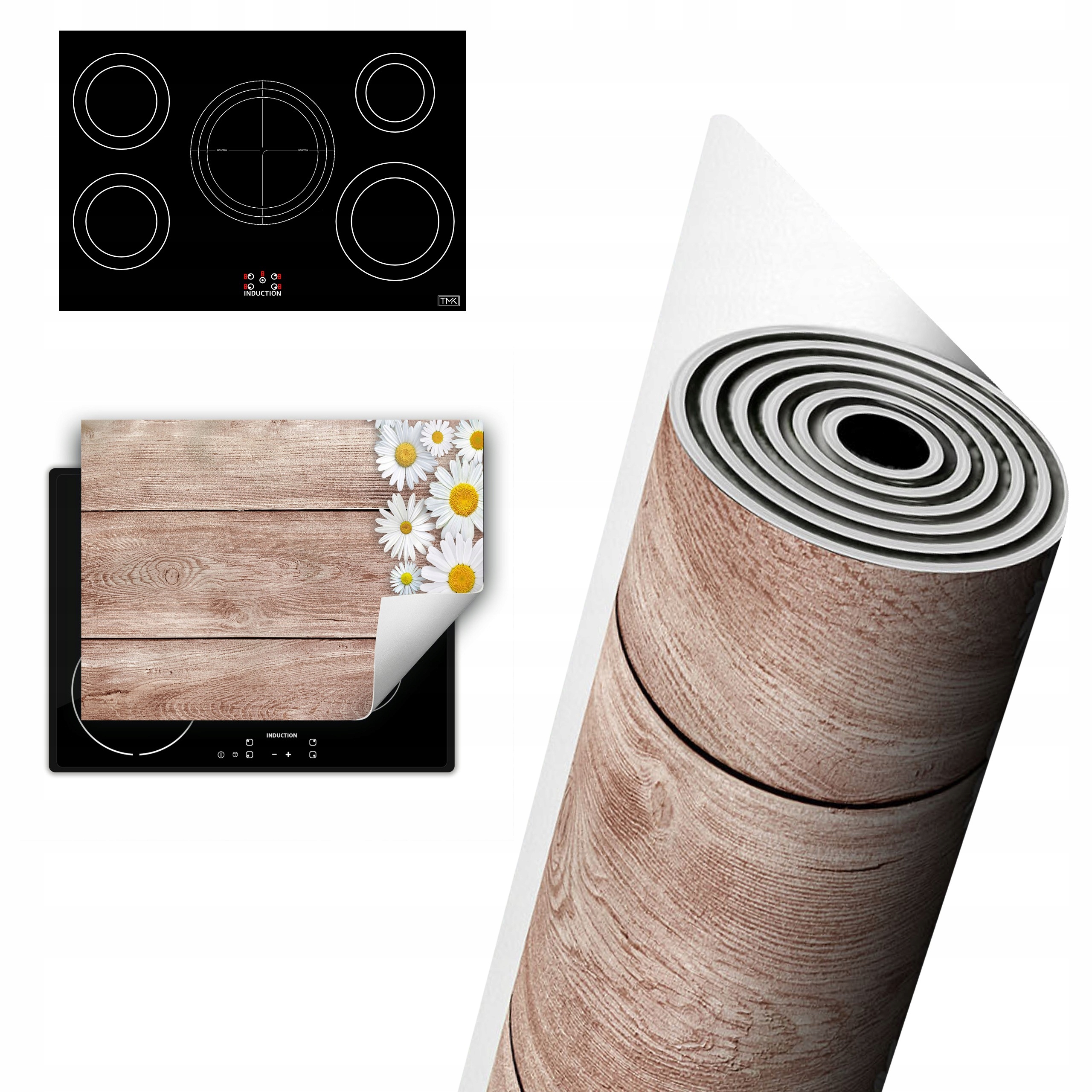 Vinylová Ochrana Na Indukci Deska 80x52 Dřevo květ