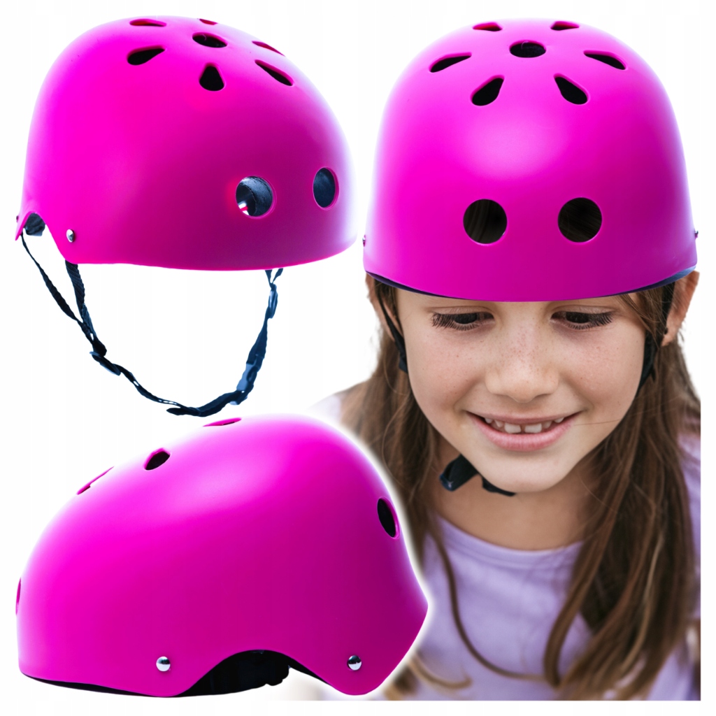 Kask Rowerowy Dziecięcy 48-55cm Różowy na Hulajnogę Rolki dla Dziewczynki