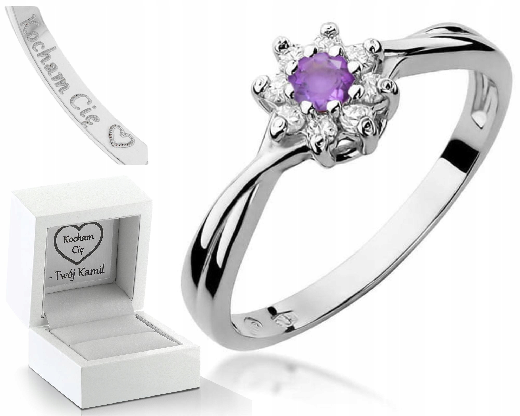 Prstýnek Ametyst Brilianty 585 Gravírování Bonus