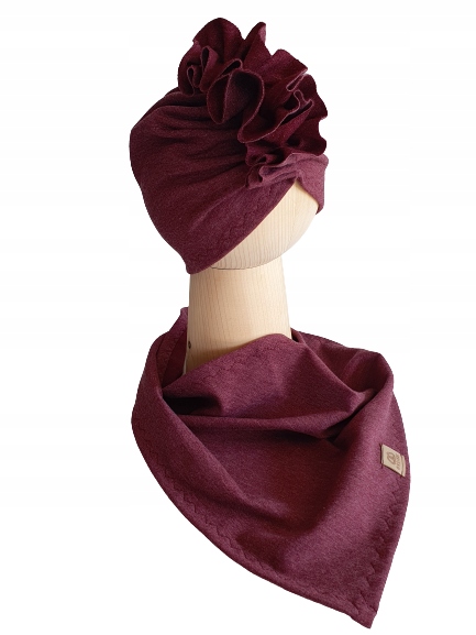 

Zestaw Czapka Turban + Chusta Bordo Melanż 44-47cm