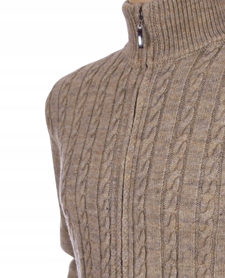 Ciepły wełniany sweter męski na zamek cały rozpinany szetland z wełny L