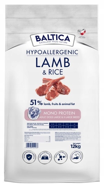 Baltica Nutraceutic Hypoallergenic Lamb and Rice dla psów ras dużych 12kg
