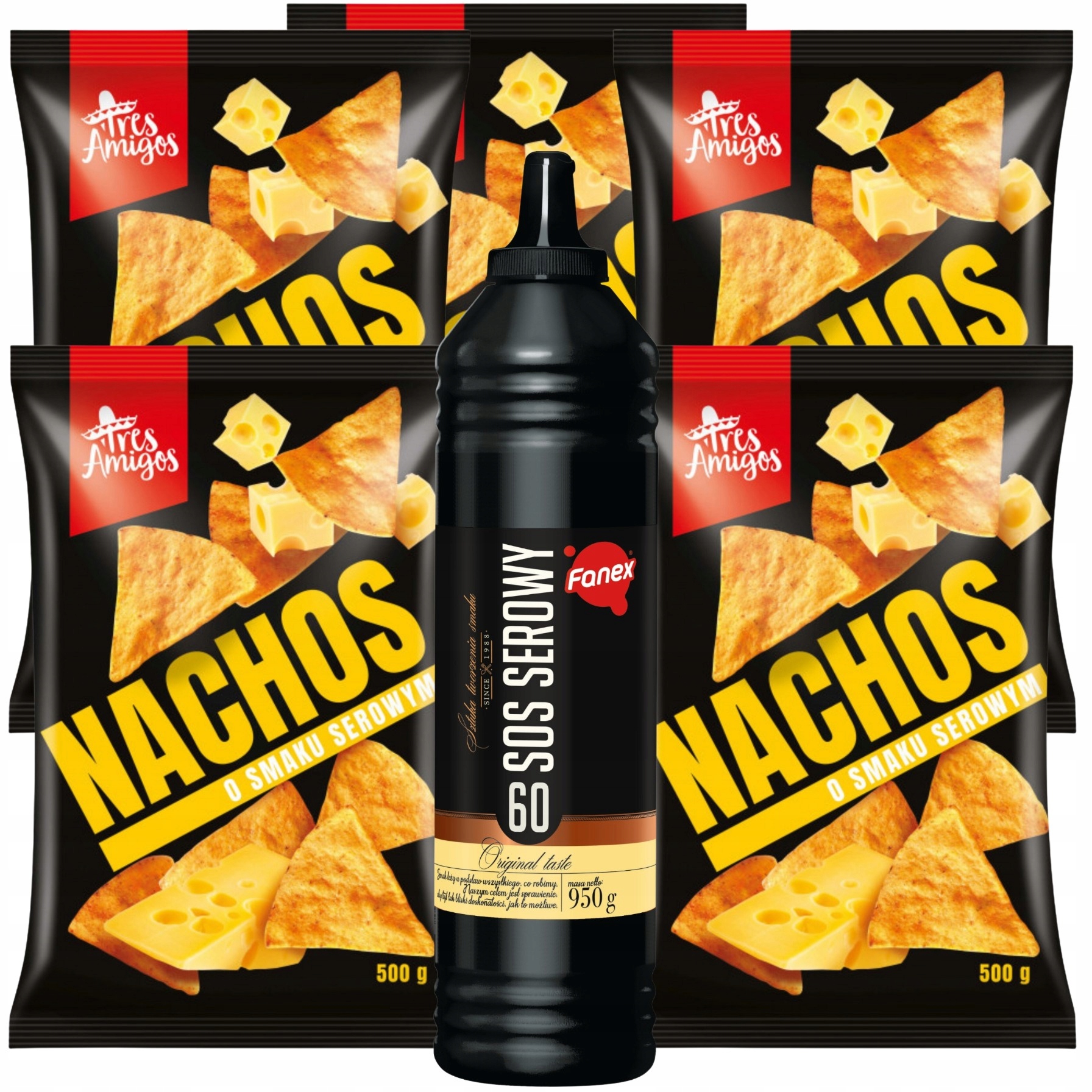 Nachosy z Serem 5x 500g z Dipem Sosem Serowym 950g Nachos 5 Szt Sos Serowy