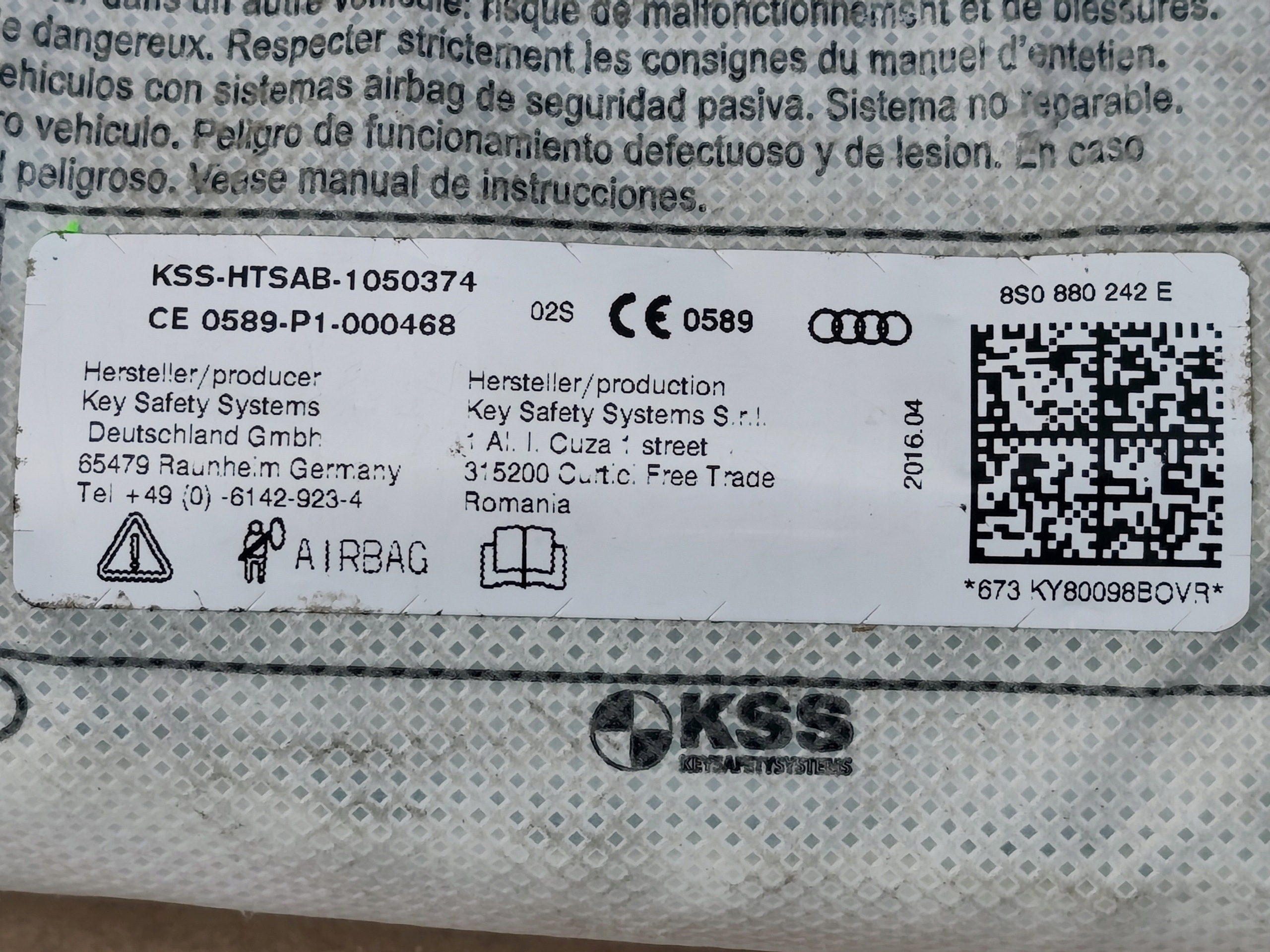 AUDI TT 2016-2023 Airbag Siège Droite Externe 8S0880242E