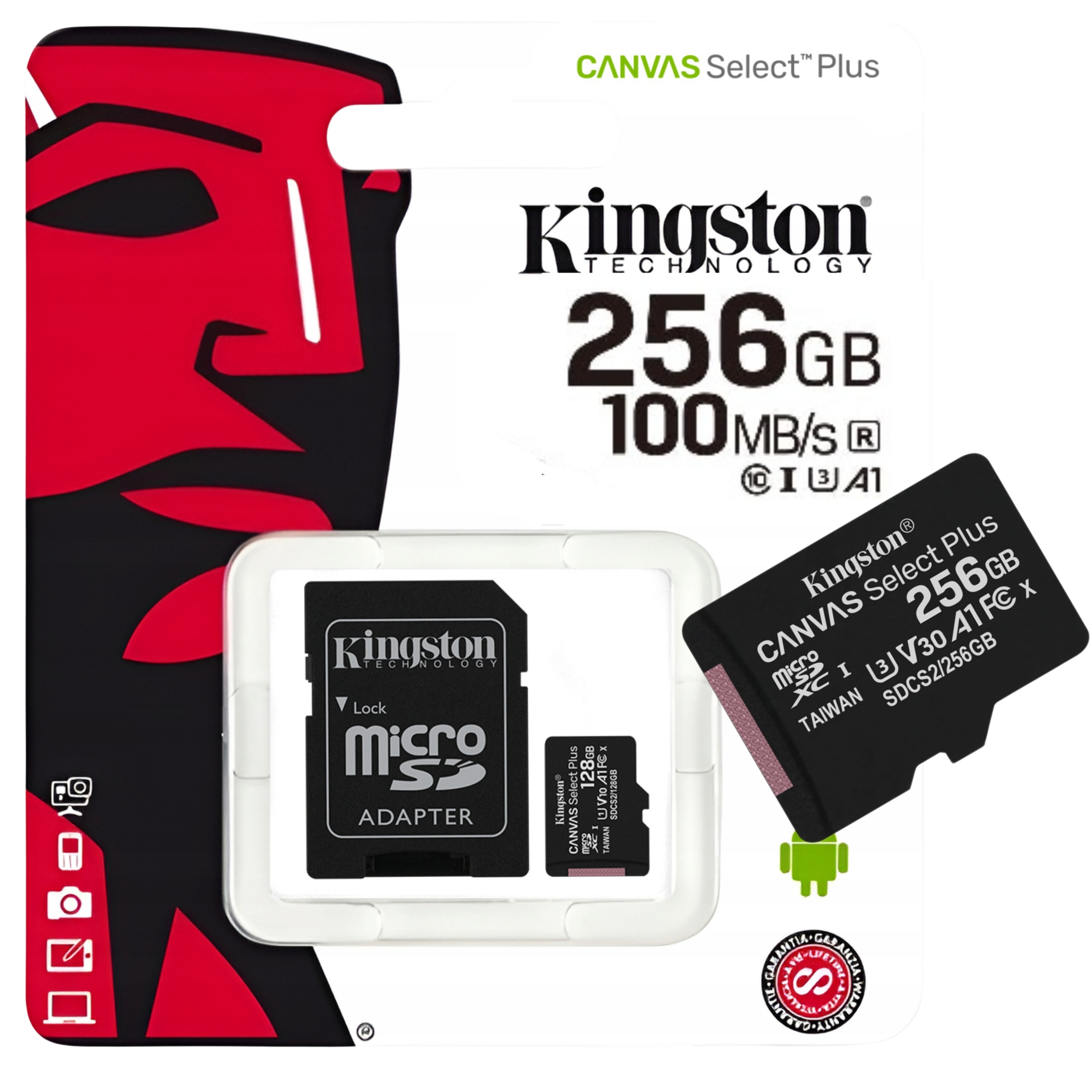 Paměťová karta 256GB Micro Sd Kingston SDCS2 C10 V10 A1 U3 100Mb/s Adaptér