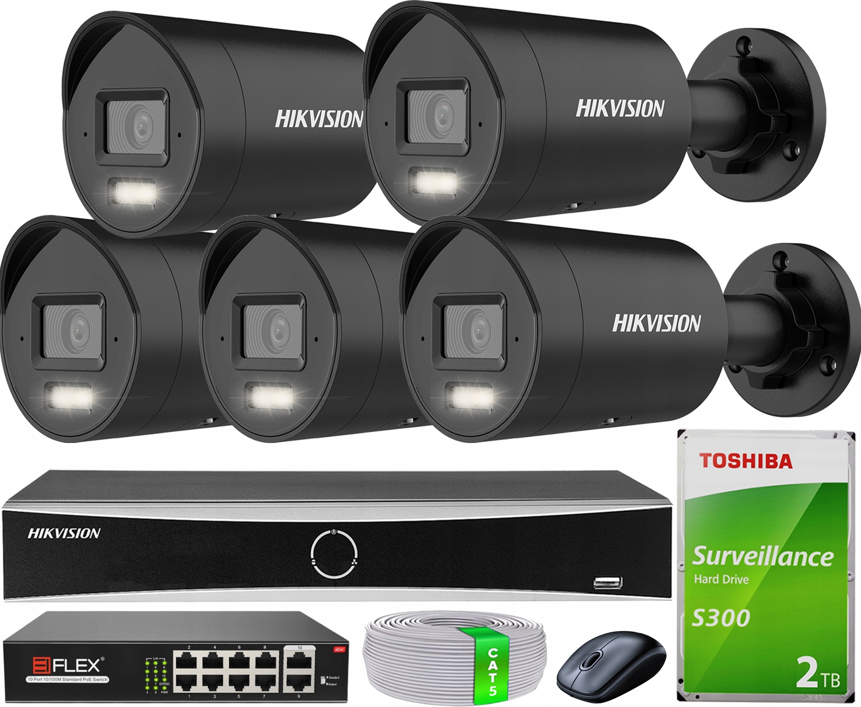 Sada na monitorovanie 8MPx Hikvision 5 kamier DS-2CD2083G2-LI2U Black PoE