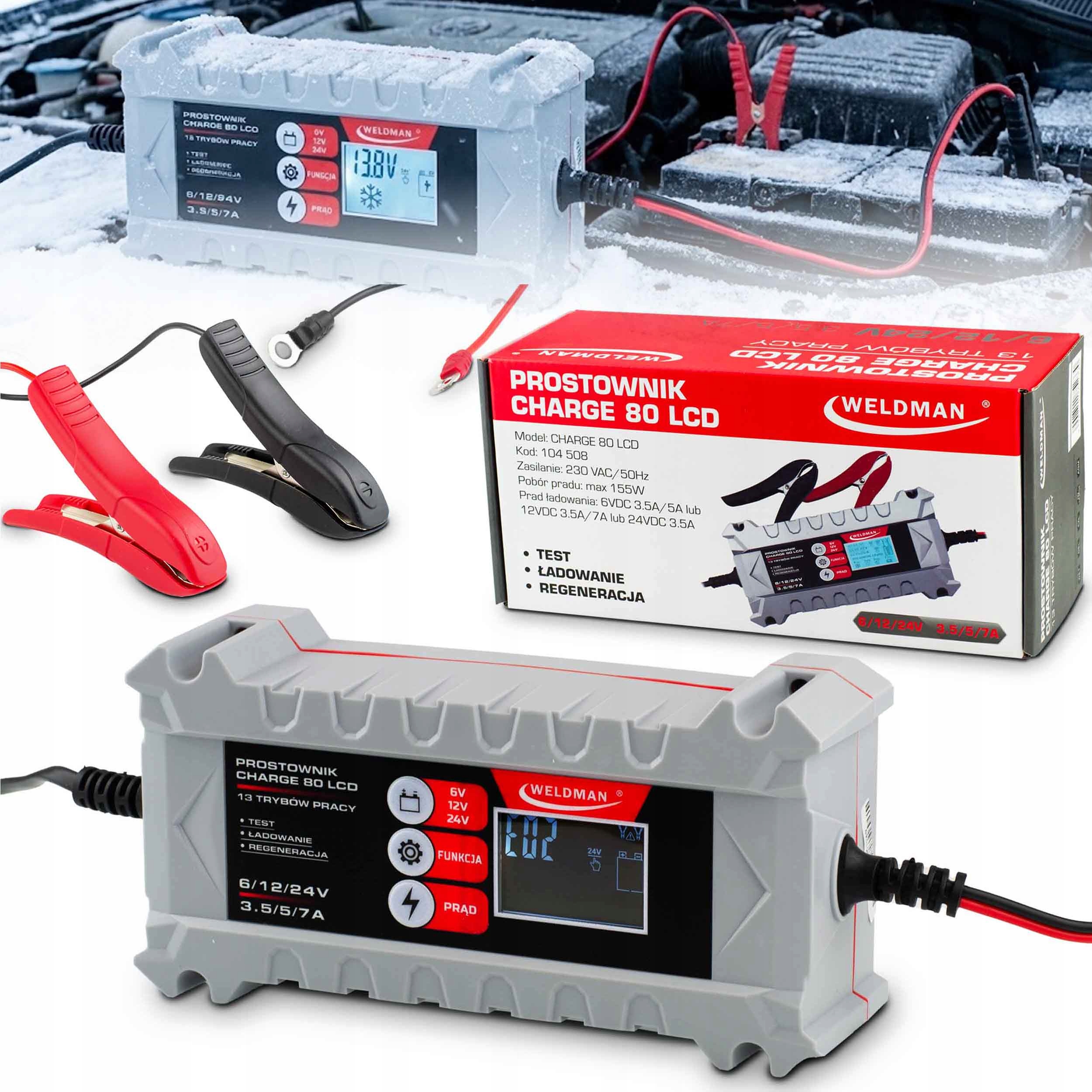 Inteligentná Usmerňovačka Weldman Charge 80 LCD 6/12/24V regenerácia Agm Gel