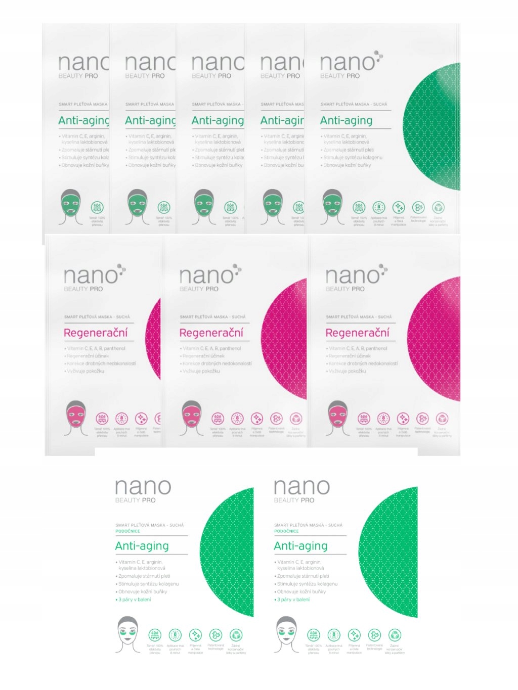 Anti aging sada 10 nanovlákenných masek nanoBeauty pro 40+
