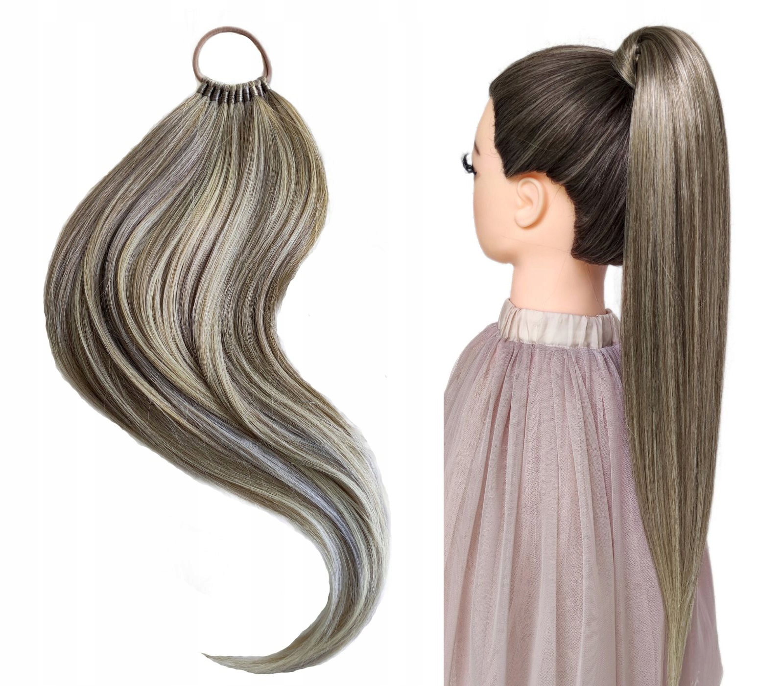 Připínací poník na gumičce, Příčesek, blond mix, Lesklá Blondýnka, 60 cm