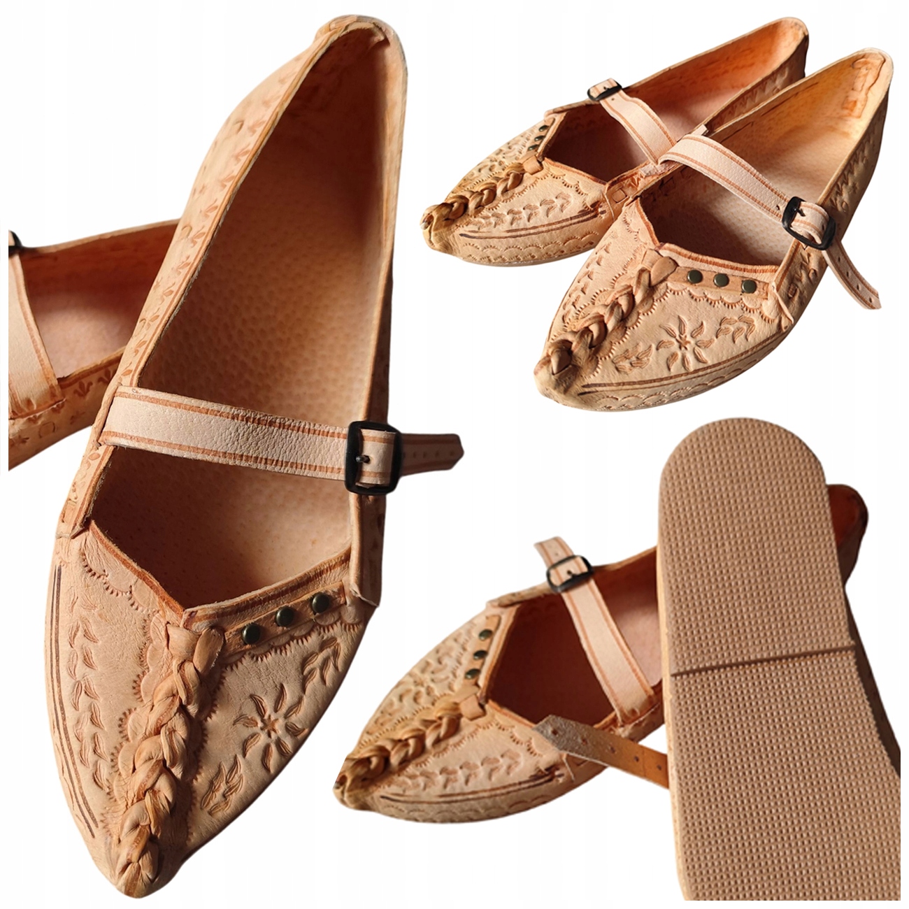 Kierpce Góralskie Kožené Dámské Pantofle Regionální přírodní kůže 38