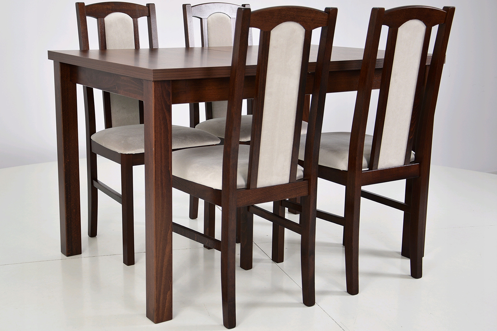 STÓŁ ROZKŁADANY do 150cm z 4 krzesłami ORZECH BEŻ Materiał drewno