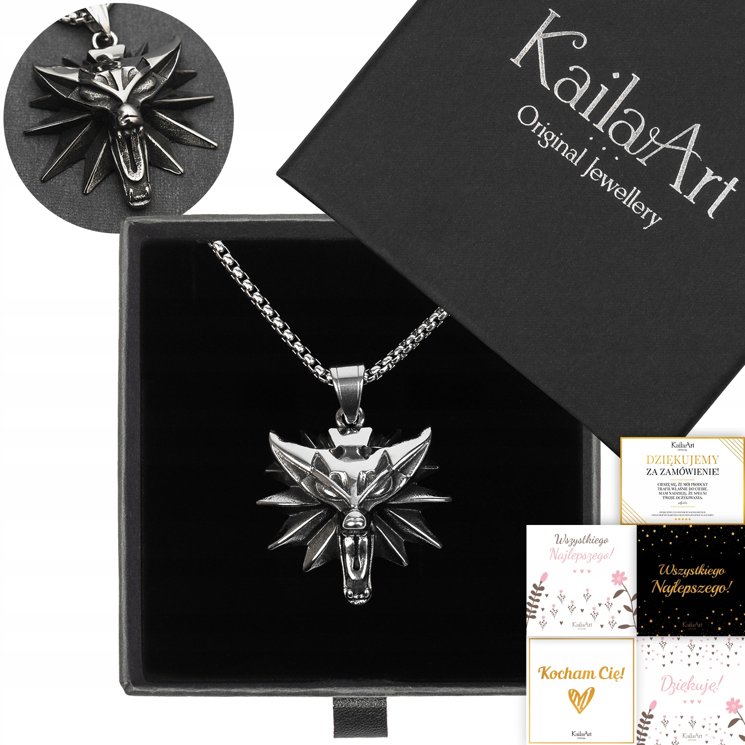 Náhrdelník Zaklínač Škola Vlka 3 Medailon Pánský Ocel Amulet Přívěsek 316L