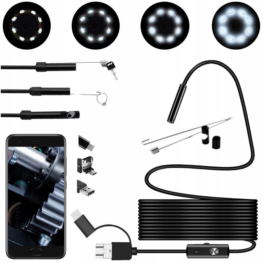 ENDOSKOP KAMERA INSPEKCYJNA ANDROID LED USB C 3w1