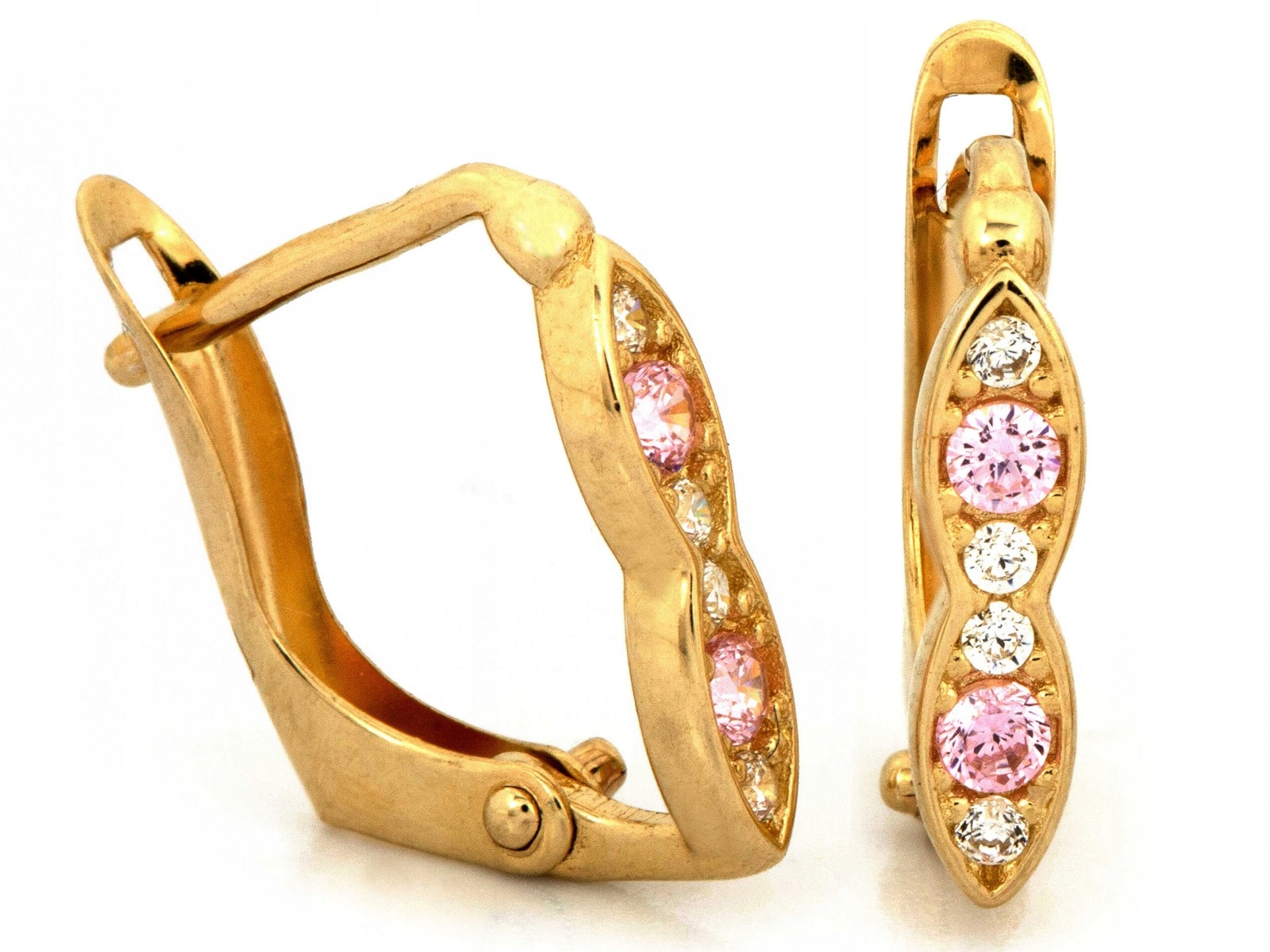 Zlaté módní náušnice s růžovými zirkony 585 14k 0.92g pro dívku
