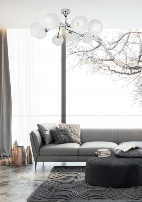 Lampa sufitowa chromowa klosz biały 8x40W Raul Candellux 38-72290