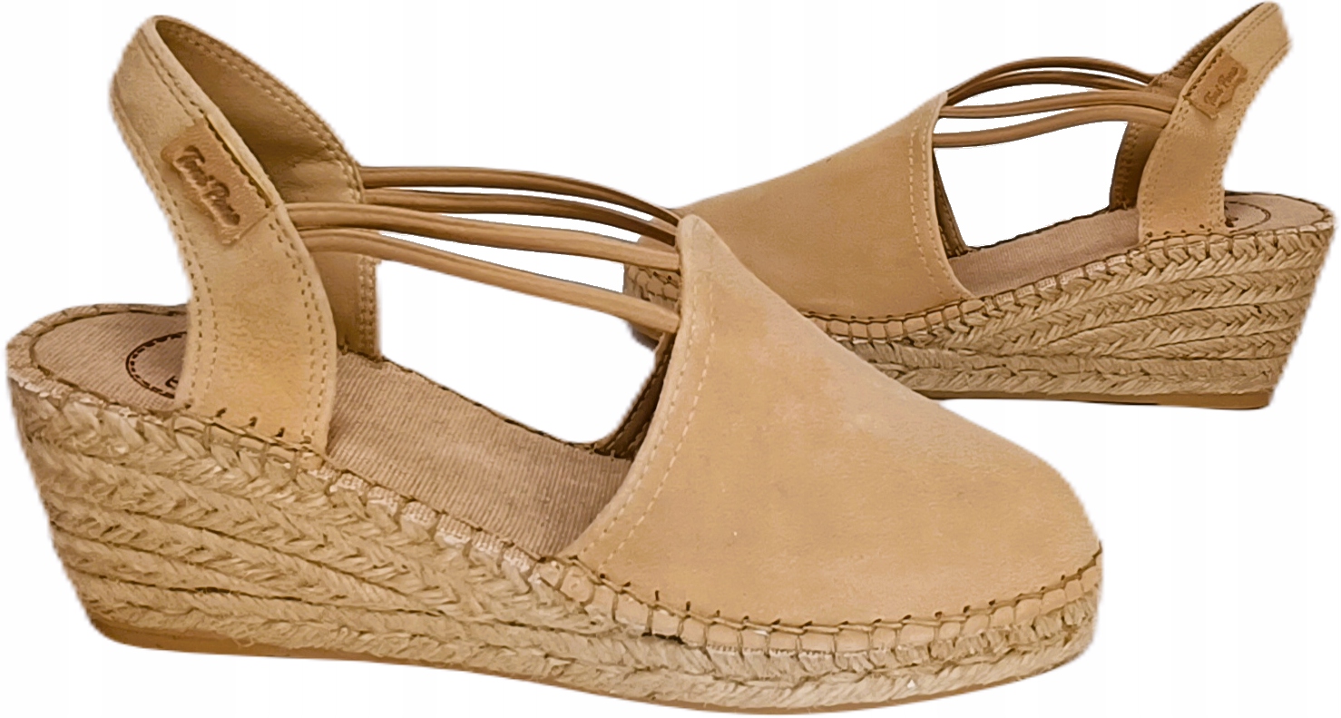 Sandály espadrilky šňůrka koturn kůže Toni Pons Tremp béžová r39