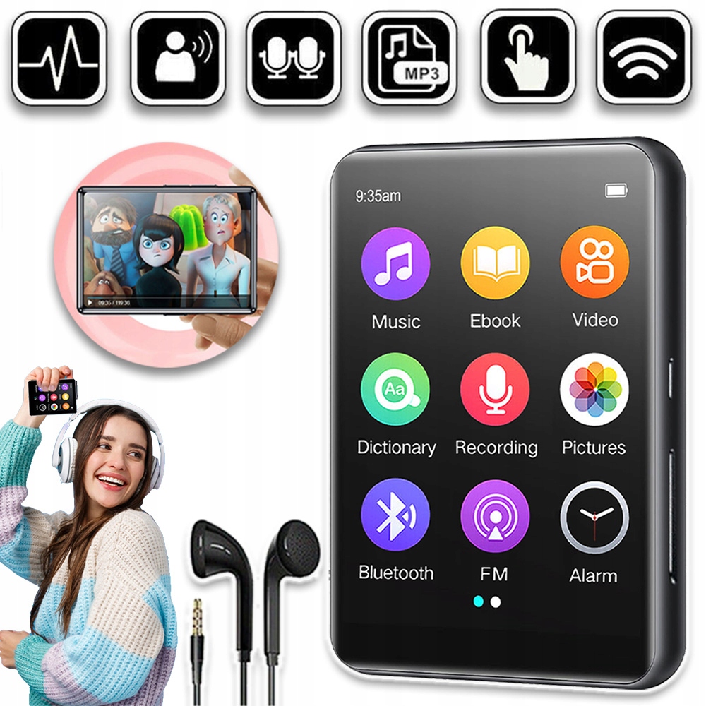 Přehrávač Hudby MP4 Dotykový Bluetooth, Sluchátka, Rádio, MP3 Hifi