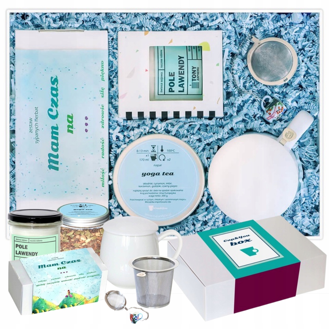 Velký Dárkový Box – Sada Sypaných Čajů Hrnek Spařovací Jednotka Sójová Svíčka