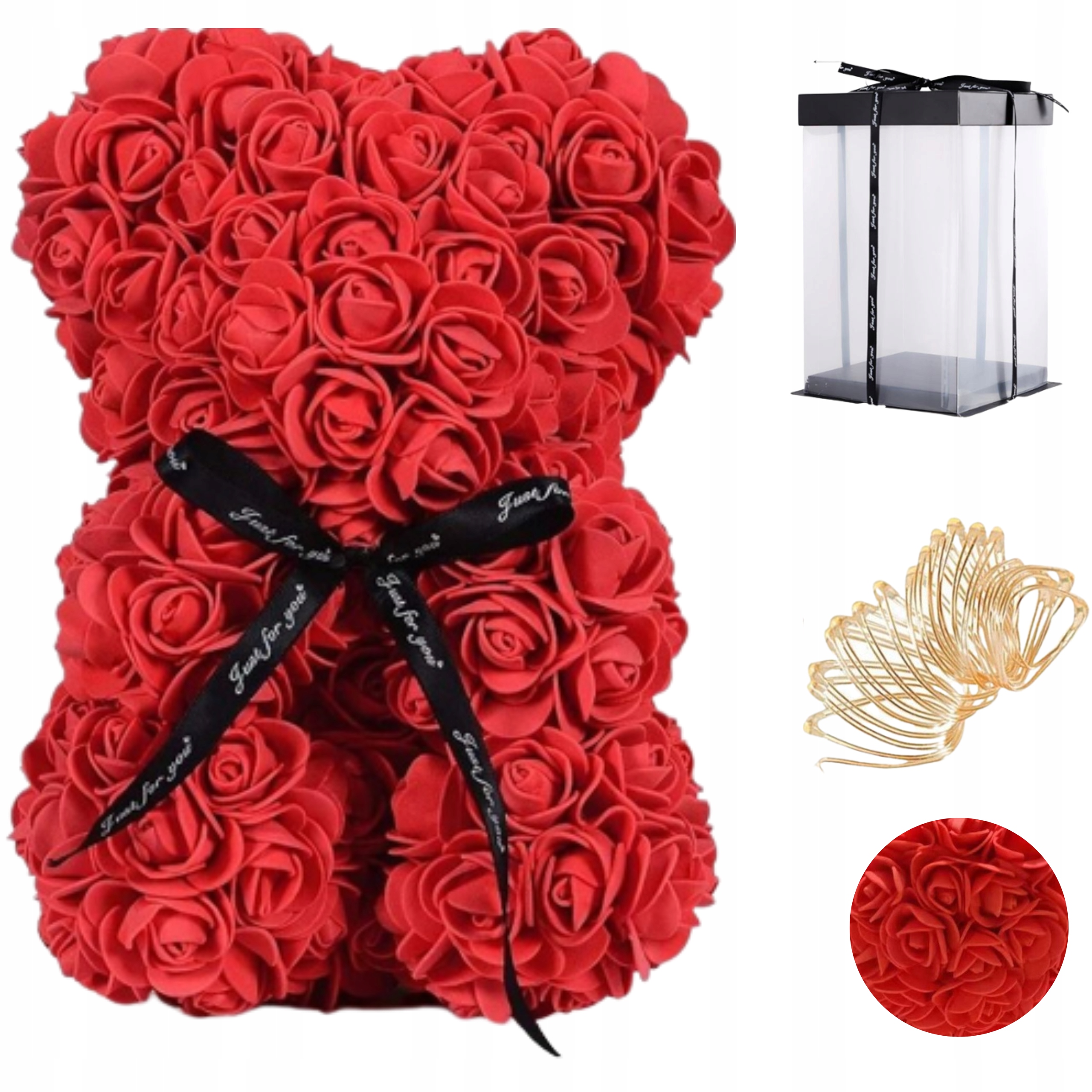 

Miś Z Róż XL 25CM Dla Niej Flower Box Led