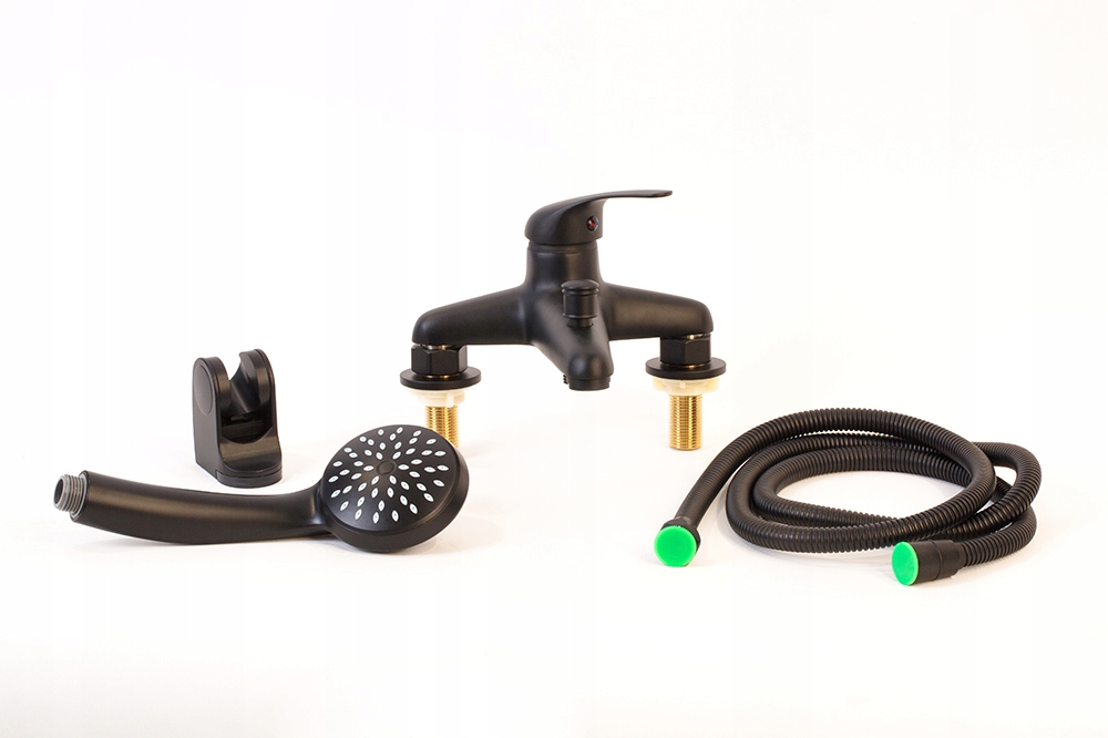 Bateria Wannowa Stojąca 2-OTWOROWA 14,5 CM 145 MM Mosiądz Czarna Z Zestawem