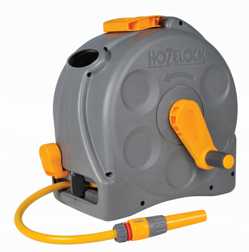 Bęben na wąż ogrodowy 1/2" 25m z wężem i zestawem zraszającym 6cz. Hozelock