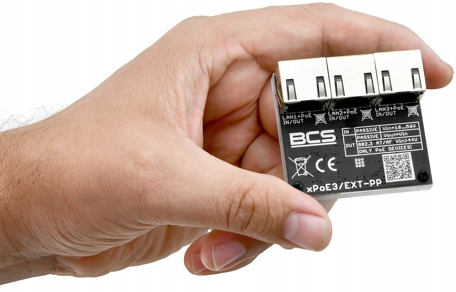 BCS-xPoE3/EXT-PP Rozdzielacz Sygnału Extender Lan Poe Switch 3 Portowy Mini