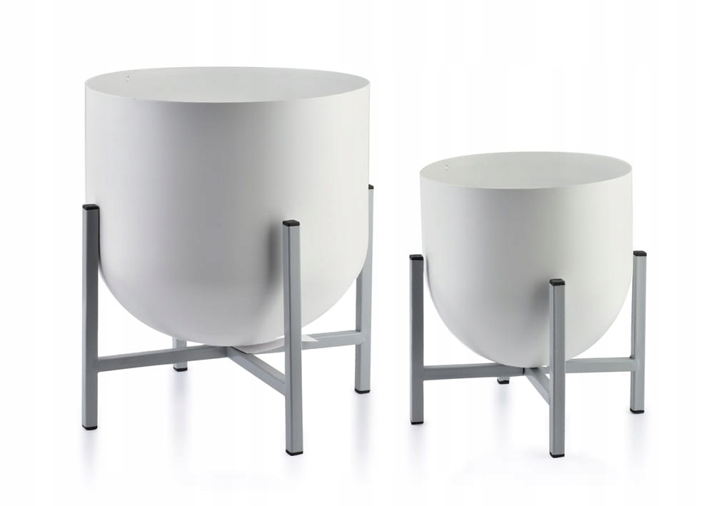 Bílé kovové květináče, komplet květináčů Swen Whit