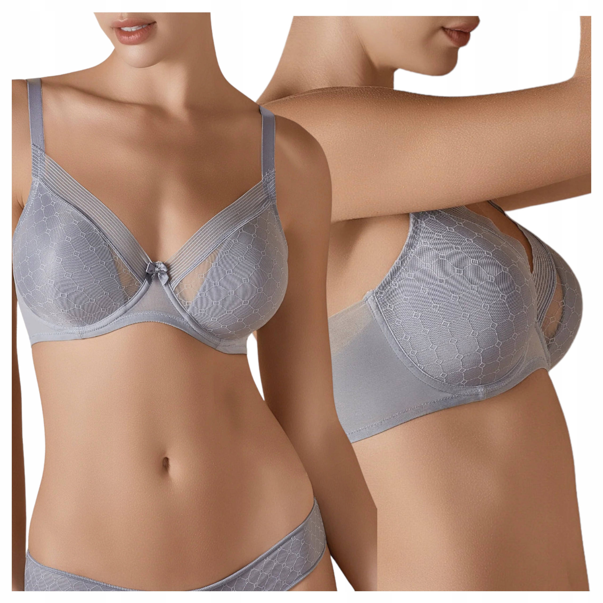 Biustonosz Damski Stanik Uszywniany Wzmocnione Boki Fiszbiny Szary 75C