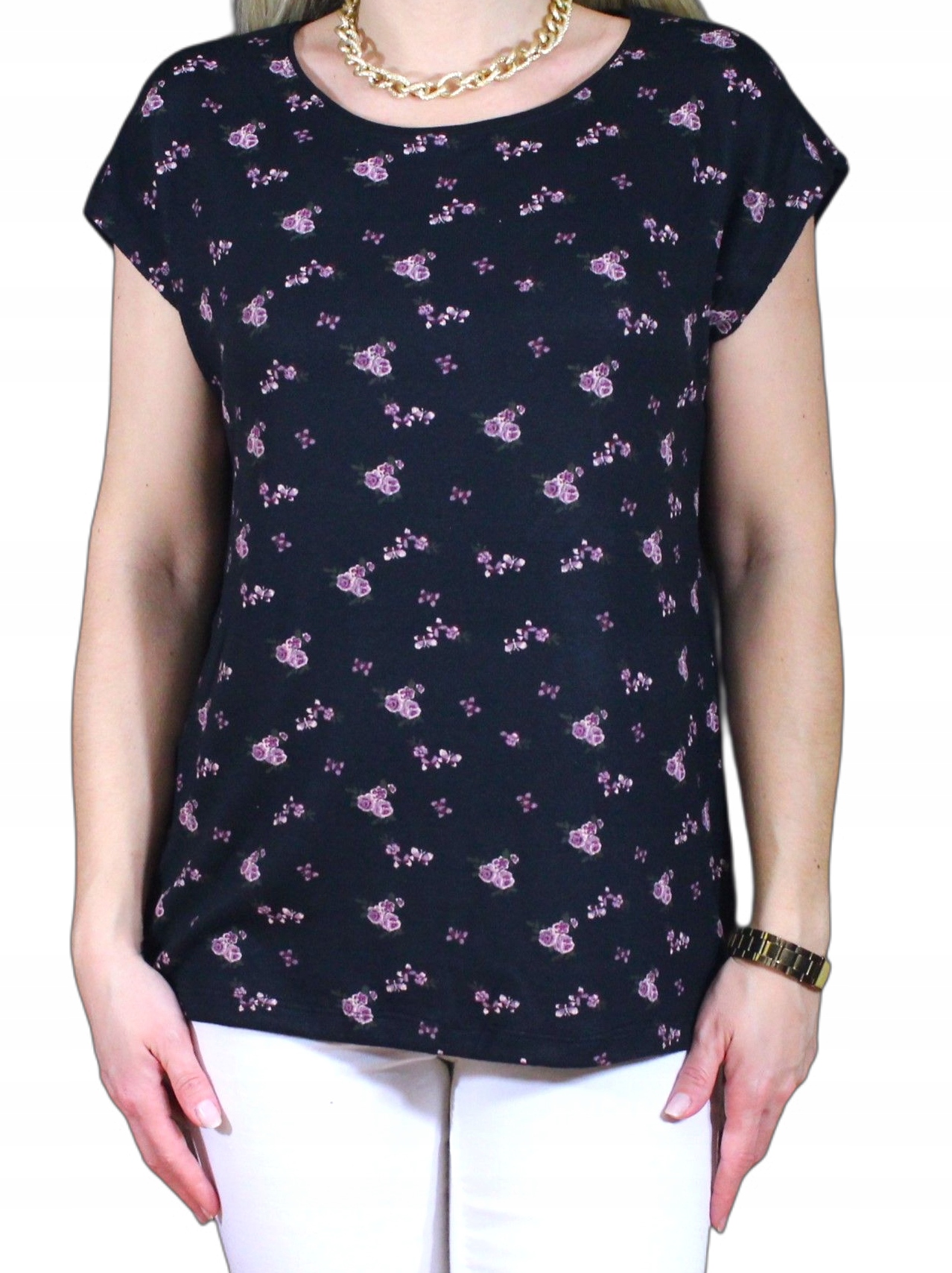 KOBIECA BLUZKA KOSZULKA NADRUK KWIATY T-SHIRT L Marka inna