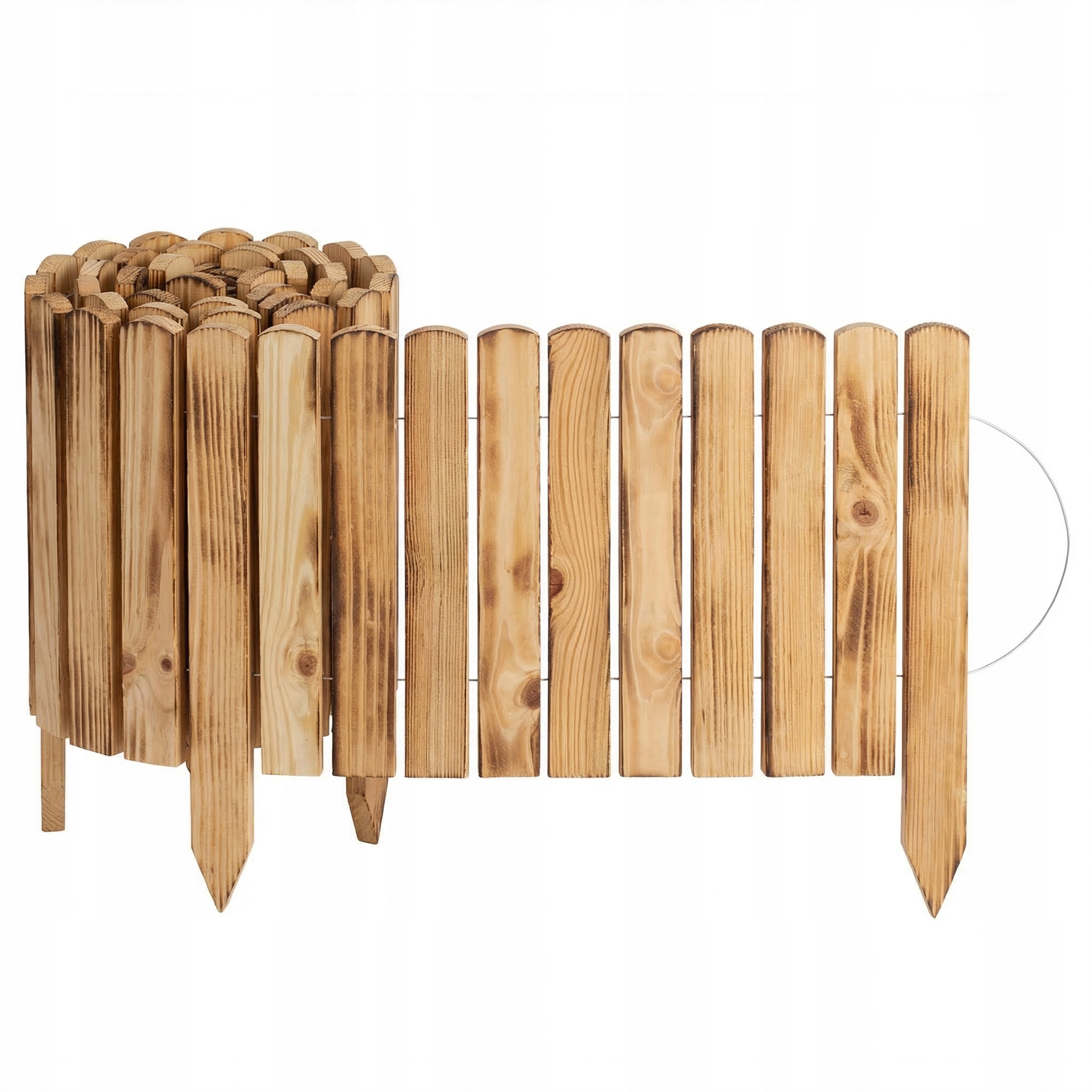 Drevený plot, záhradný plot, okraj trávnika, opálený rollborder 200x30