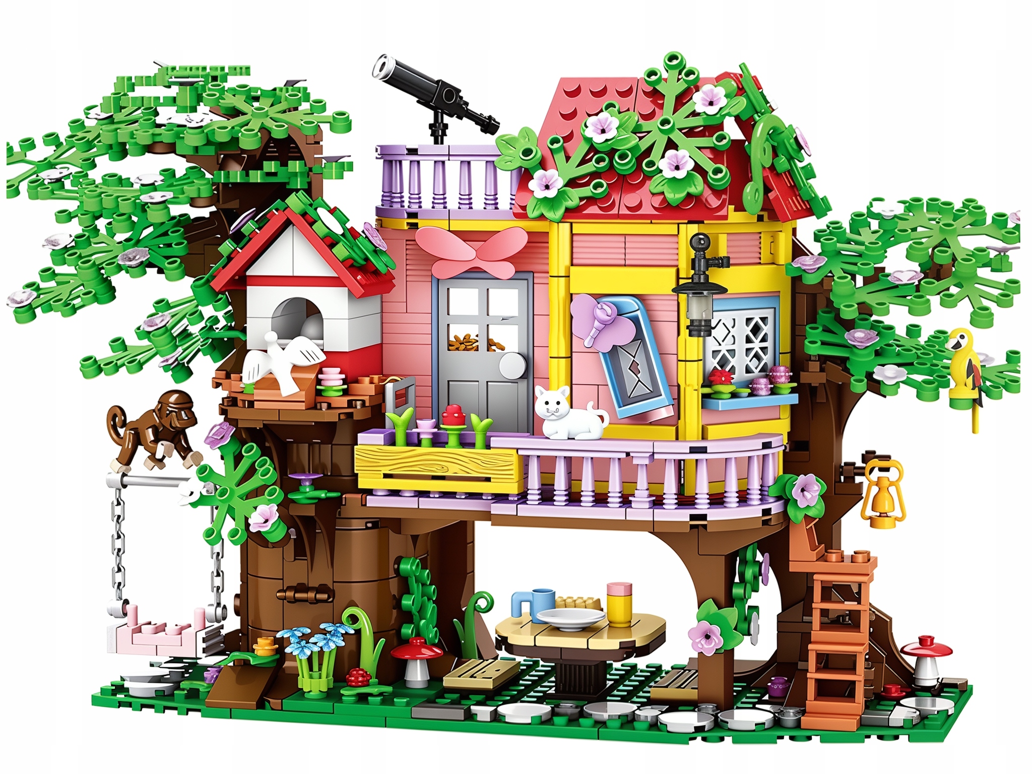 Klocki Domek Na Drzewie Ze Zwierzętami Dom W Lesie Zestaw Klocków Kotek 14
