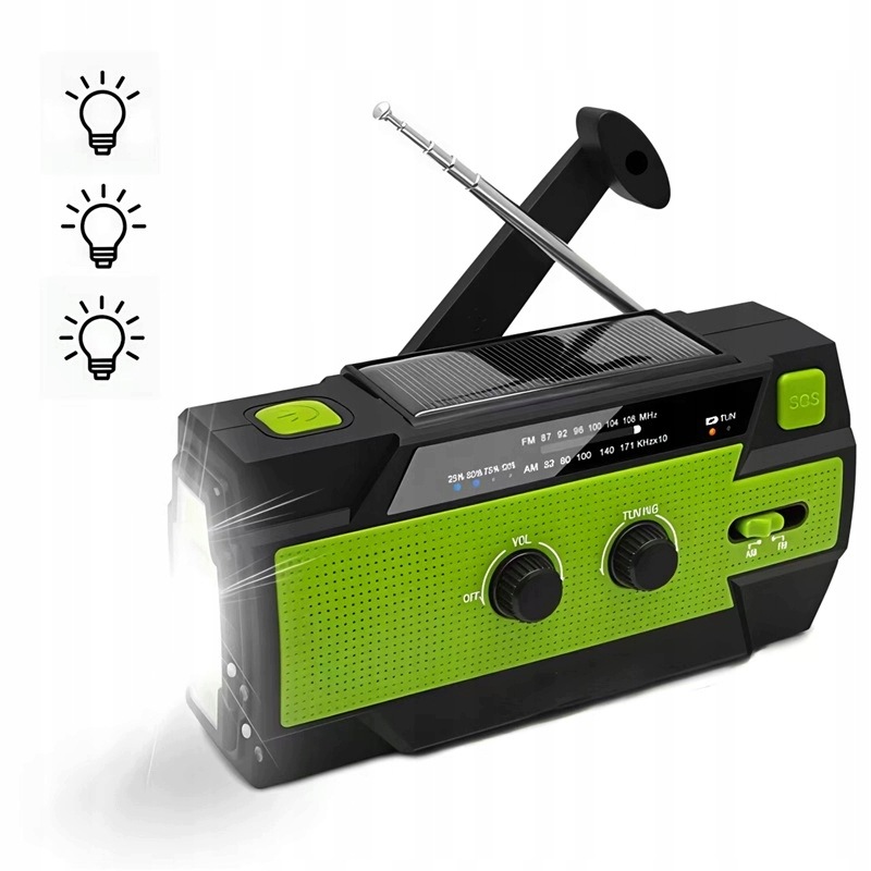 Přenosné Solární Rádio Dynamo Alarm Dynamo Nouzová Svítilna 4000 mAh