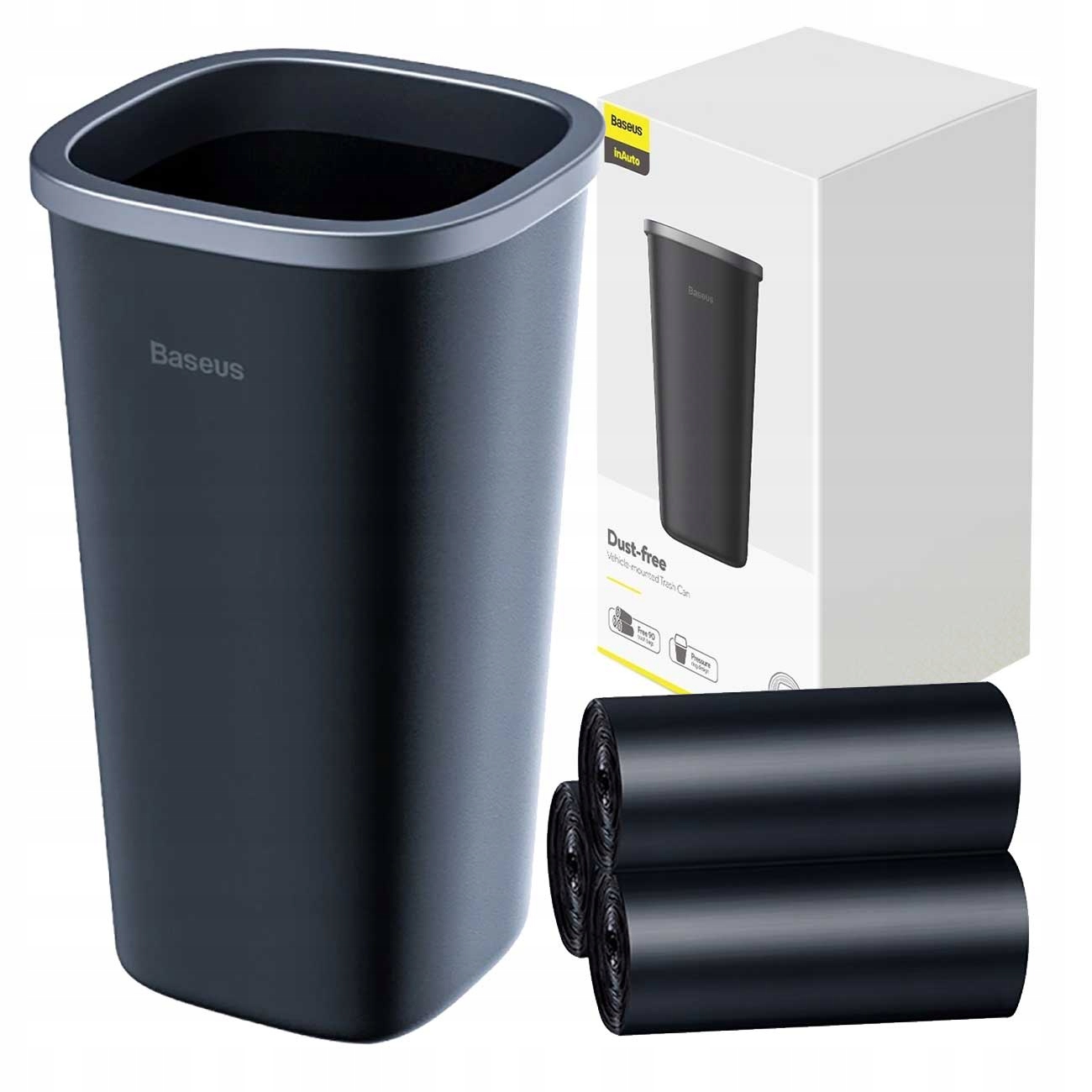 BASEUS KOSZ NA ŚMIEĆI DO SAMOCHODU ŚMIETNIK DO AUTA 800ml + WORKI NA ŚMIECI