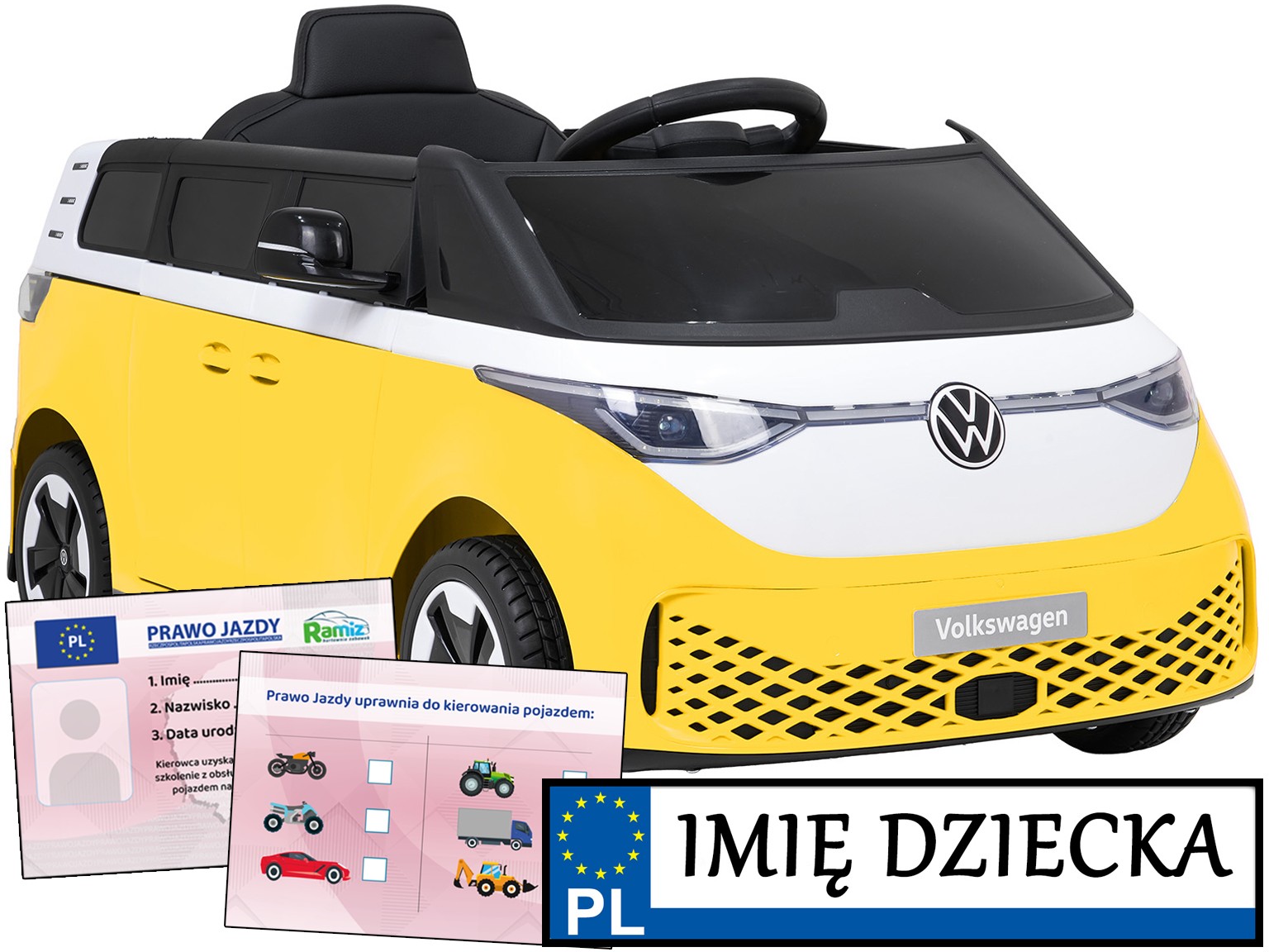 retro Auto Dla Dzieci na akumulator Volkswagen ID Buzz Ogórek pilot