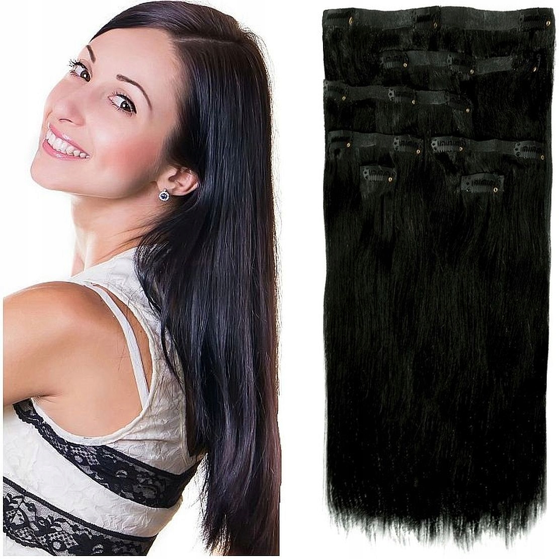 Bezešvé Clip-in 50 CM 140 G Příčesek Do Vlasů Přírodní 8 Pásků černá 1