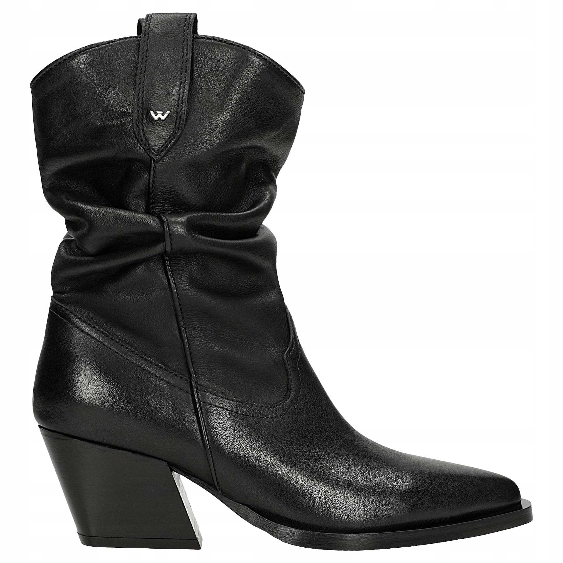 Černé dámské kožené kovbojské boty s nařaseným svrškem, velikost vel.