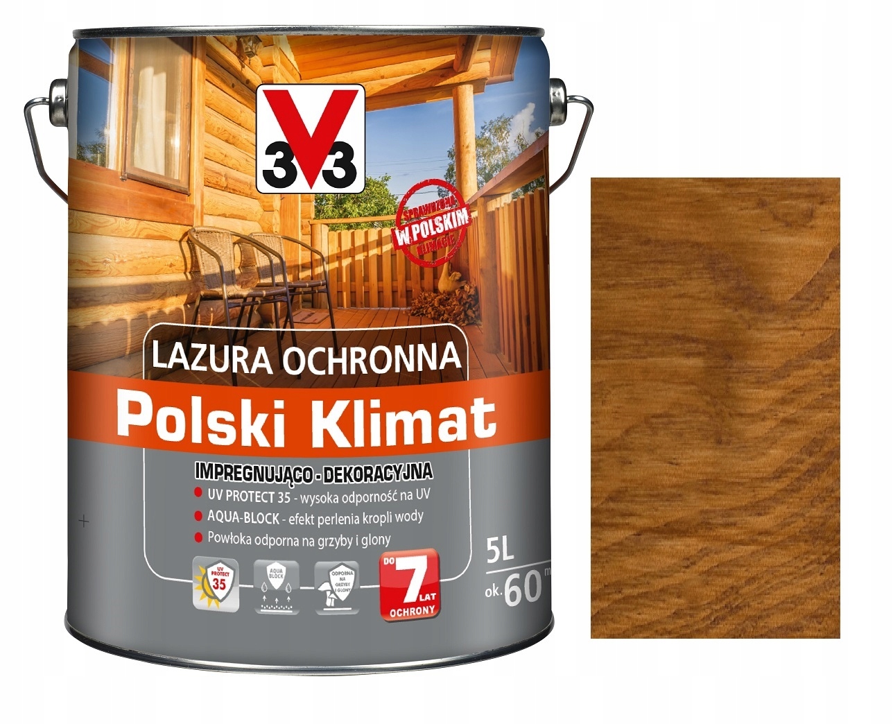 Lazura V33 Polski Klimat 7 Lat Do Drewna Dąb Jasny 5L