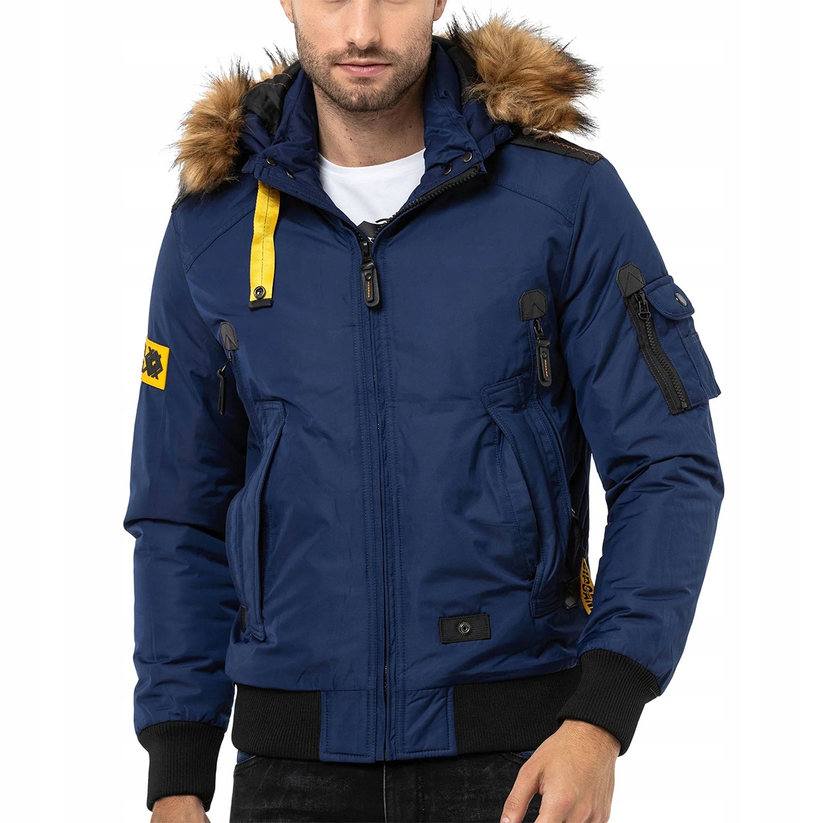 Pánská bunda Cipo Baxx podzimní a zimní, teplá, s odnímatelnou Kapuce a odnímatelnou Kožíšek