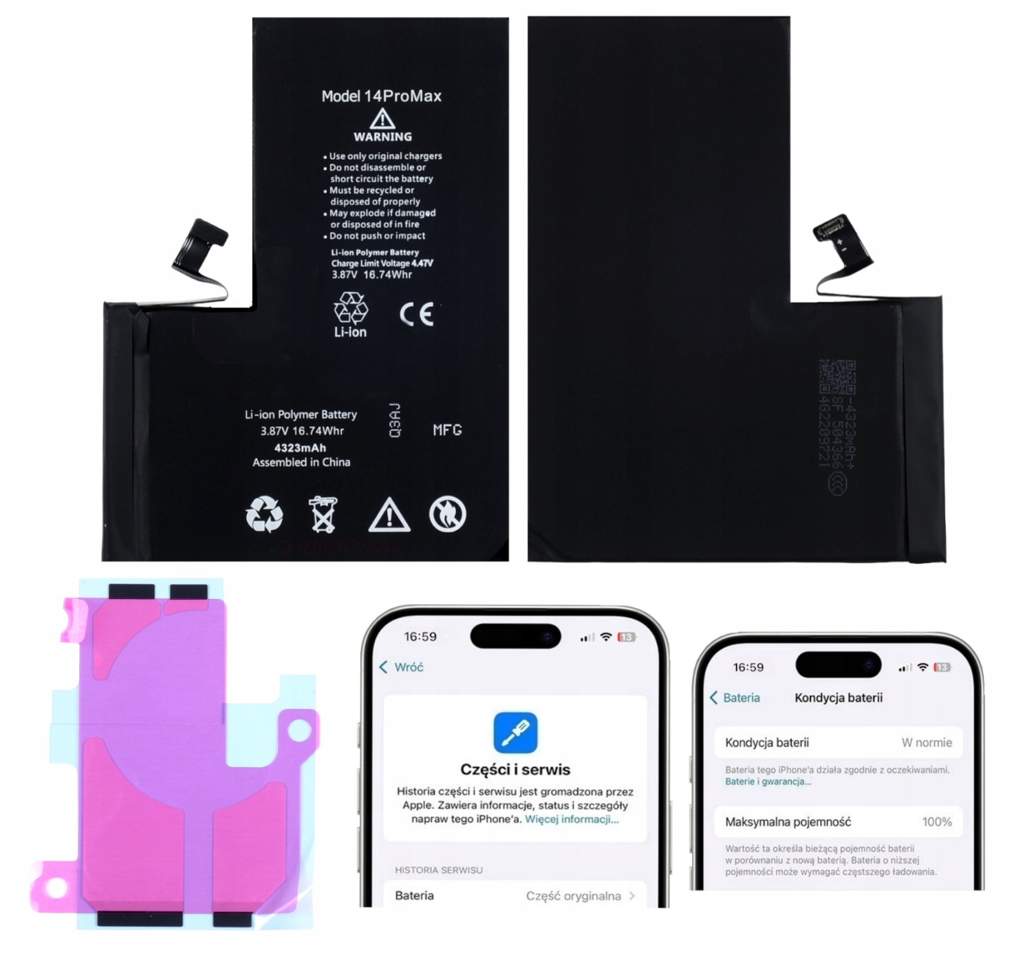 Baterie iPhone 14 Pro Max Bez Zprávy 4323 mAh Oem Kvalita Kondice 100%