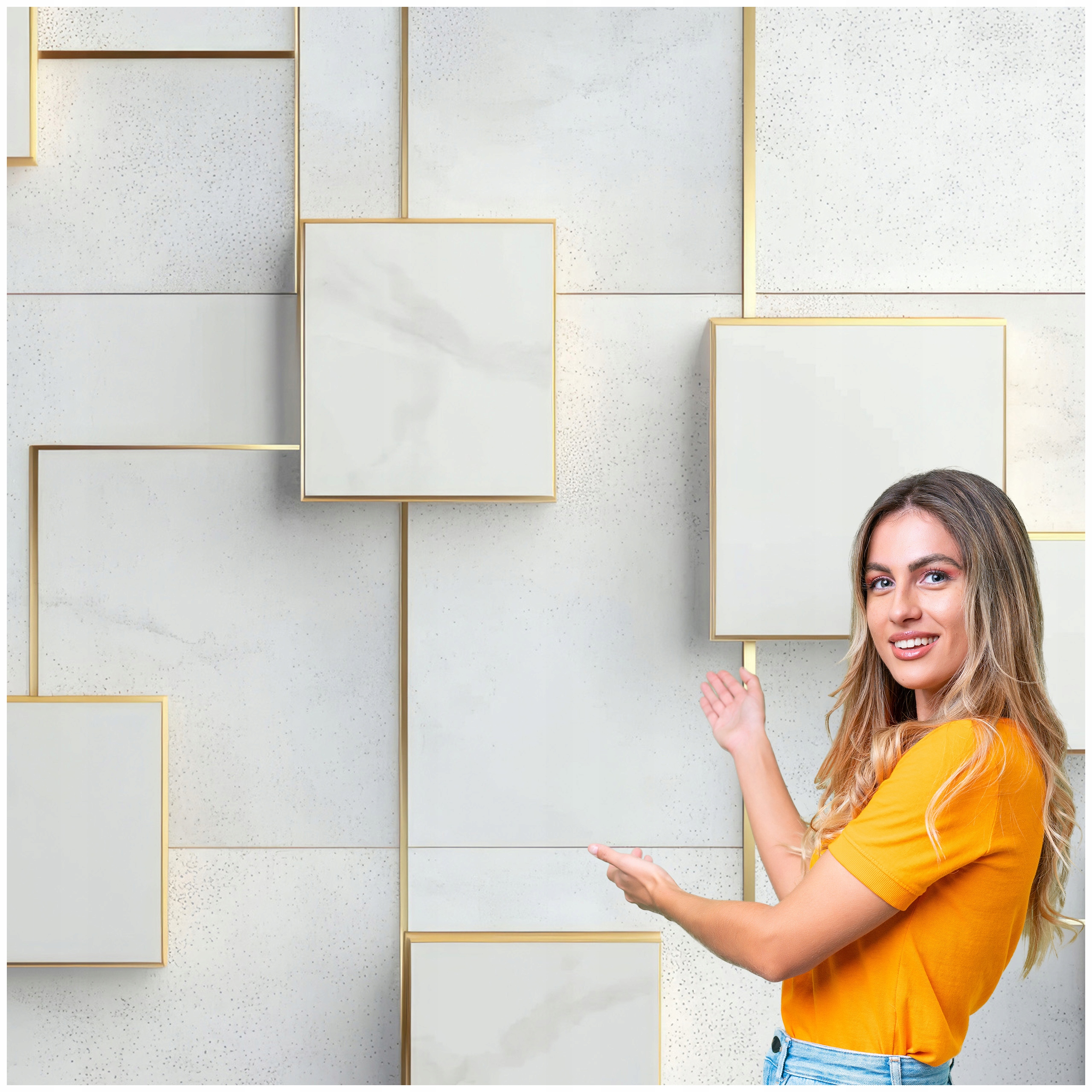 Fototapeta 3D Geometrické Pozadí Mramorové dlaždice Zlatá Rámeček 392x260 GTA13F