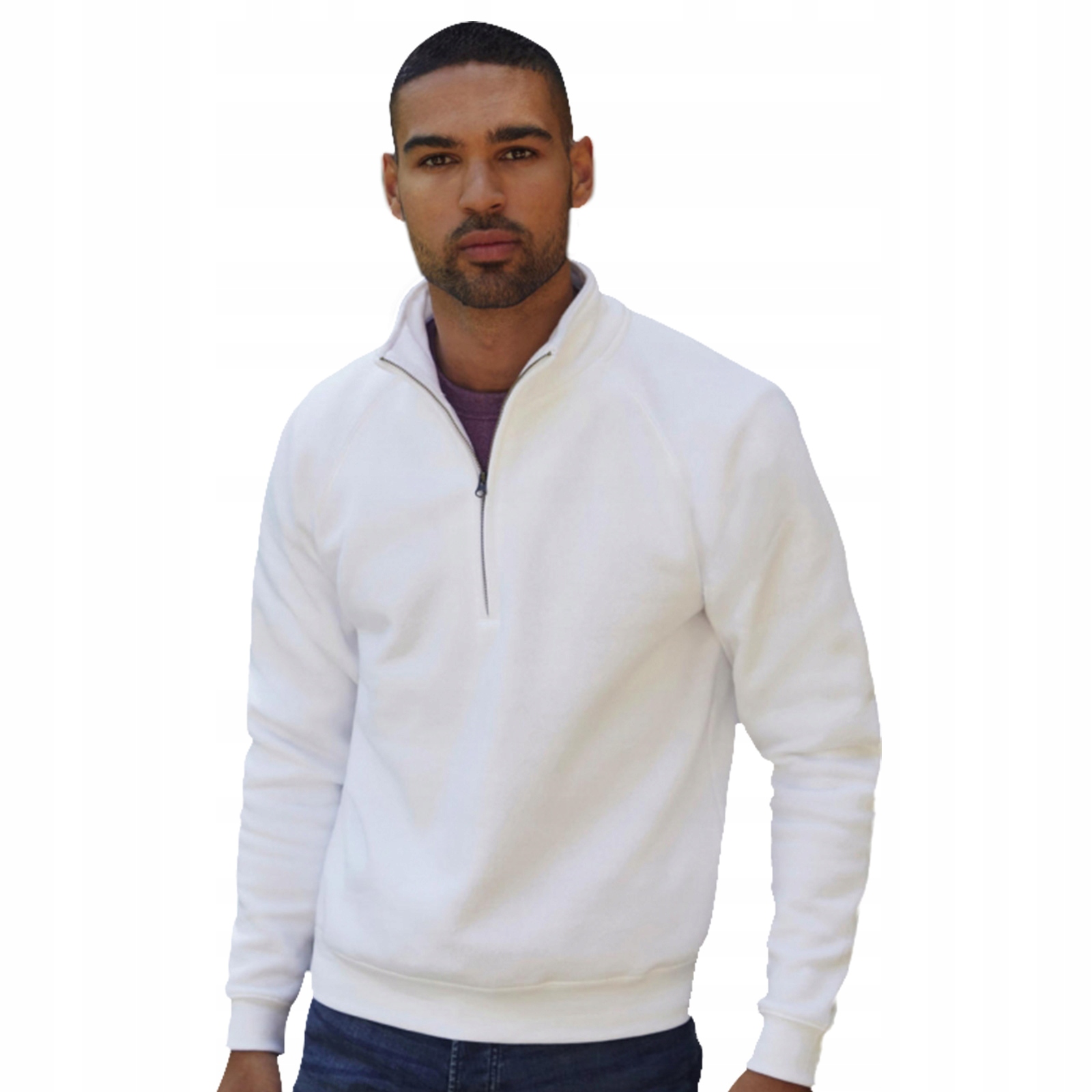 

Męska bluza suwak Fruit Bawełna Zip Neck biała S