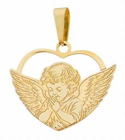 Zlatý přívěsek Na Křtiny Anděl v srdci ryzost 585 Svaté Přijímání Křest Gravírování