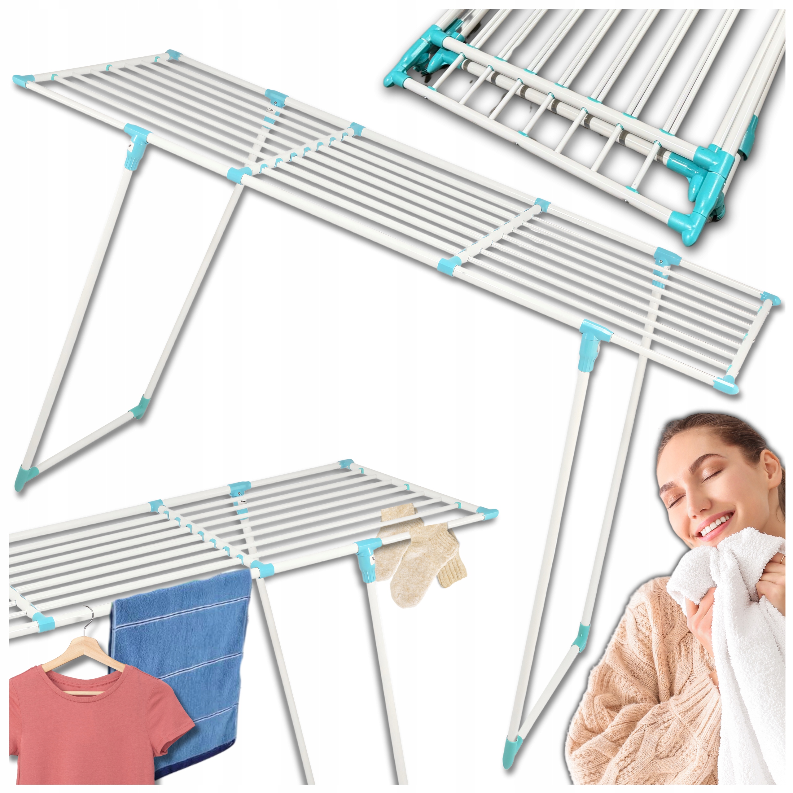 Suszarka Na Pranie Stojąca Rozsuwana Stabilna 105,5-187,5cm Ubrań Bieliznę